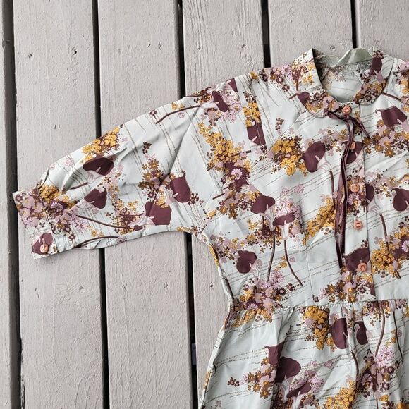 Women's Vintage Floral Print 3/4 Sleeve A-Line Dress Retro Mod Kitsch - Picture 5 of 10